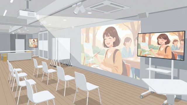 大学 教室・ホール 可動式パーティション連動・大規模統合AVシステム構築